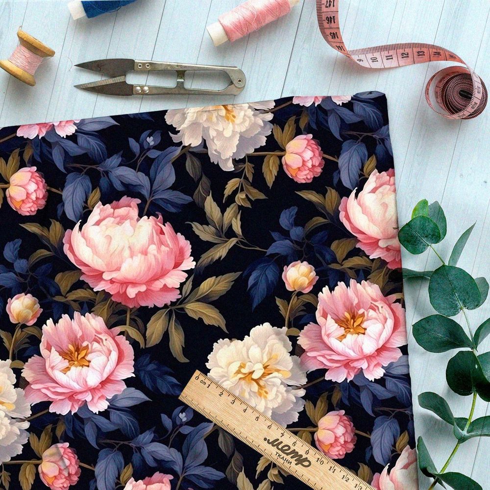 Ткань премиум шелк искусственный Армани ночная клумба