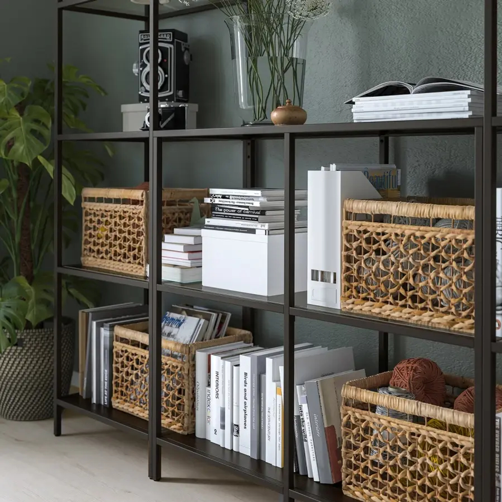 Стеллаж - IKEA VITTSJÖ/VITTSJO, 202х36х175 см, черно-коричневый/стекло, ВИТШЁ/ВИТШЕ ИКЕА