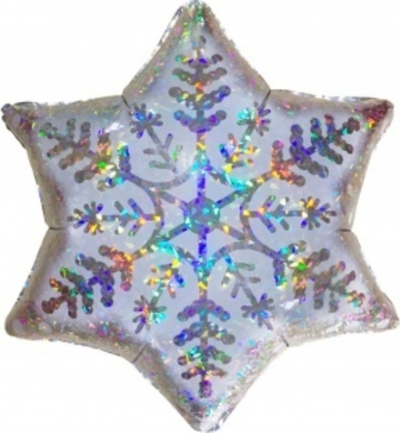 Шар (19""/48 см) Фигура, Снежинка, Серебро, Голография, 1 шт. А37