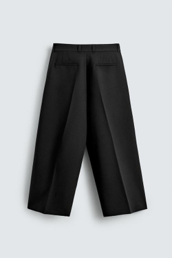 ZARA БРЮКИ WIDE FIT СО СКЛАДКАМИ, ЧЕРНЫЙ