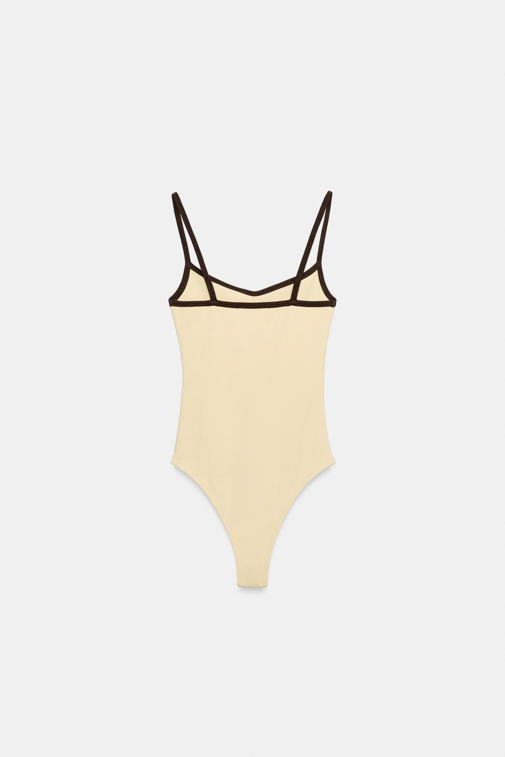 ZARA БОДИ С КОНТРАСТНЫМИ ВСТАВКАМИ, КОРИЧНЕВЫЙ/ЭКРЮ