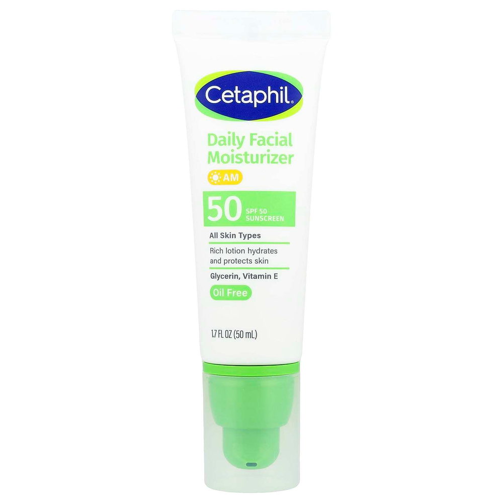Cetaphil, увлажняющий крем для лица для ежедневного использования, солнцезащитный крем, SPF 50, без отдушек, 50 мл (1,7 жидк. унции)