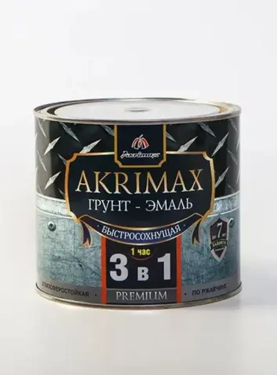 Грунт-эмаль по ржавчине 3 в 1, Краска по металлу, быстросохнущая 1,7 кг AKRIMAX-PREMIUM, матовое покрытие, хаки