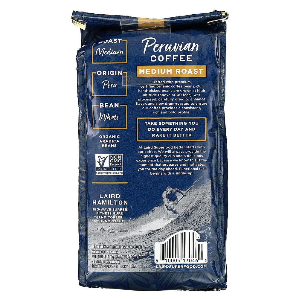 Laird Superfood, перуанский кофе, цельные зерна, средней обжарки, 340 г (12 унций)