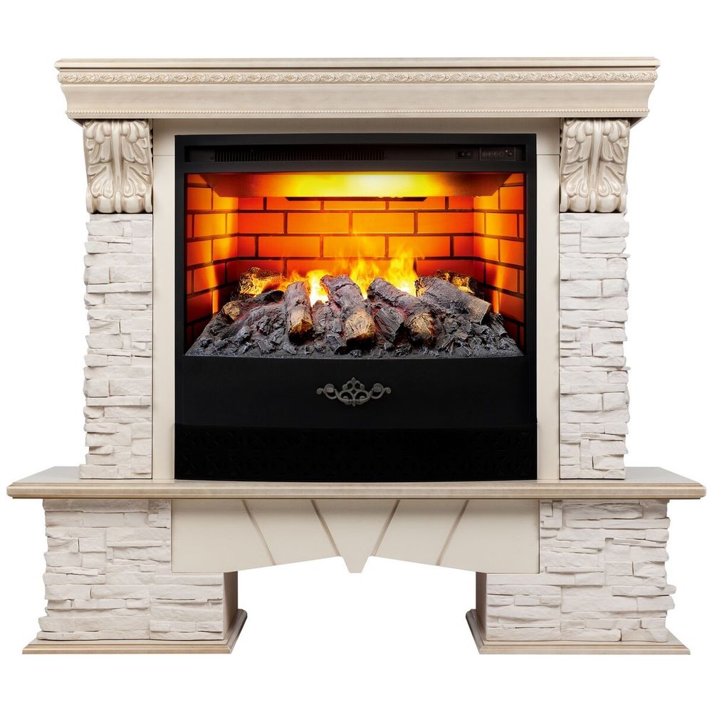 Электрокамин RealFlame Rockland Lux WT белый дуб с золотой патиной с очагом 3D Firestar 25,5