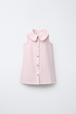 ZARA ПЛАТЬЕ ИЗ ТВИЛА С ЦВЕТОЧНОЙ ВЫШИВКОЙ, РОЗОВЫЙ