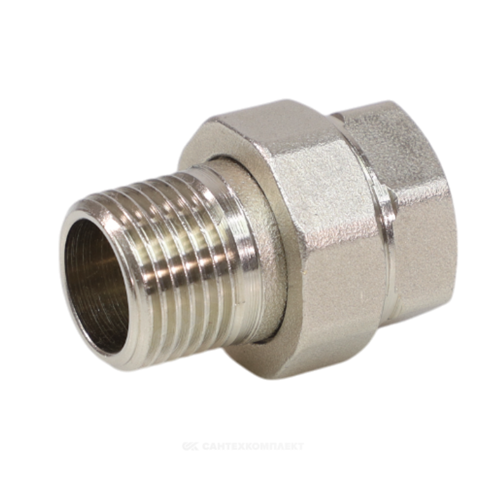 Соединитель латунь никель американка Ду 20 (3/4") прямой ВР/НР VALFEX VF.340.N.034
