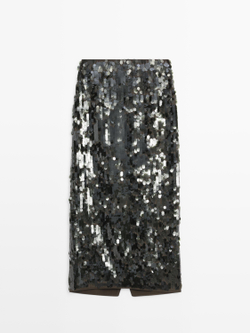 Massimo Dutti Юбка миди с пайетками, зеленый