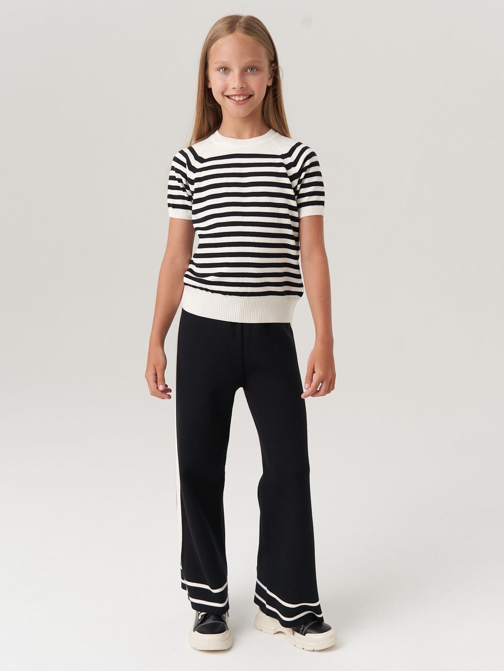 Джемпер для девочки с коротким рукавом AT1012 молочный-черный