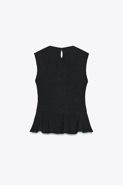 ZARA ТОП ИЗ ТКАНИ БУКЛЕ С БАСКОЙ И ПРЯЖКОЙ, ЧЕРНЫЙ