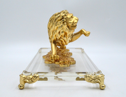 Знак зодиака ЛЕВ. Скульптура золоченая на стеклянной подставке. Металл, золочение, стекло. ХХ века,