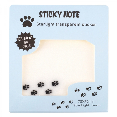Прозрачные стикеры для заметок с клеевым краем, Alingar, 75 х 75 мм, 50 л., покрытие starlight touch, "Сat TRACKS", голубой, водонепрониц., европодвес