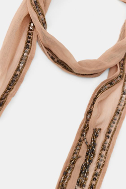 ZARA МНОГОФУНКЦИОНАЛЬНАЯ БАНДАНА С БУСИНАМИ И БАХРОМОЙ, ПЕРСИКОВЫЙ