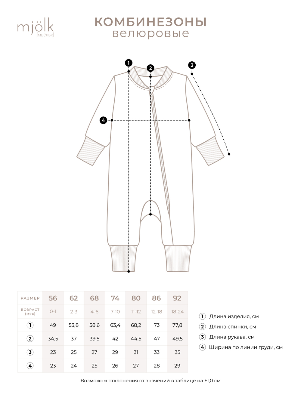 Велюровый комбинезон Mjölk Desert Rose, на манжетах