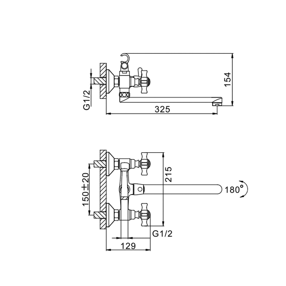 Смеситель для ванны и раковины 1/2 кер F2124 FRAP картриджн перекл (L излив, хром, латунь)