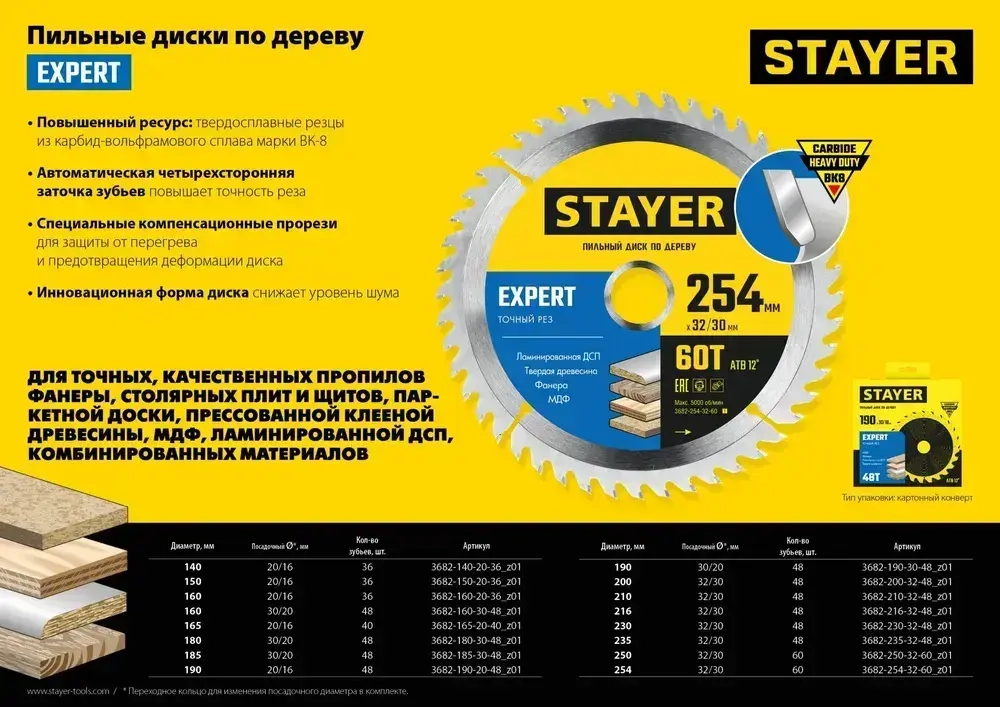 Stayer Диск пильный 216 x 32; 48 зуб.