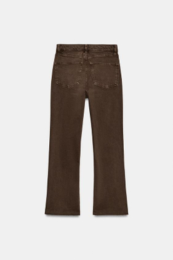 ZARA ДЖИНСЫ TRF CROPPED FLARE С ВЫСОКОЙ ПОСАДКОЙ, КОРИЧНЕВЫЙ