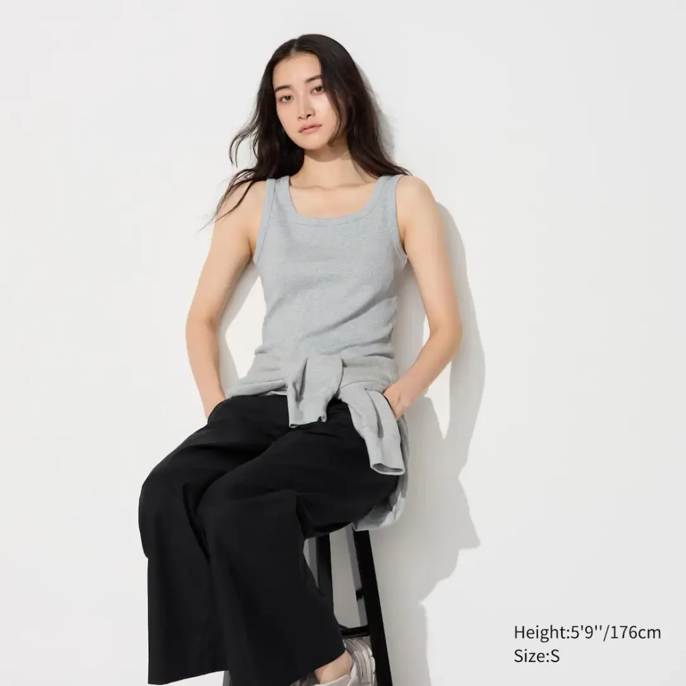 UNIQLO МЯГКИЙ ТОП-ЖИЛЕТ В РУБЧИК, СЕРЫЙ