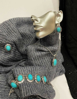 Комплект бижутерии. Подвеска, серьги, браслет  "Бирюза" Форма "Овал""