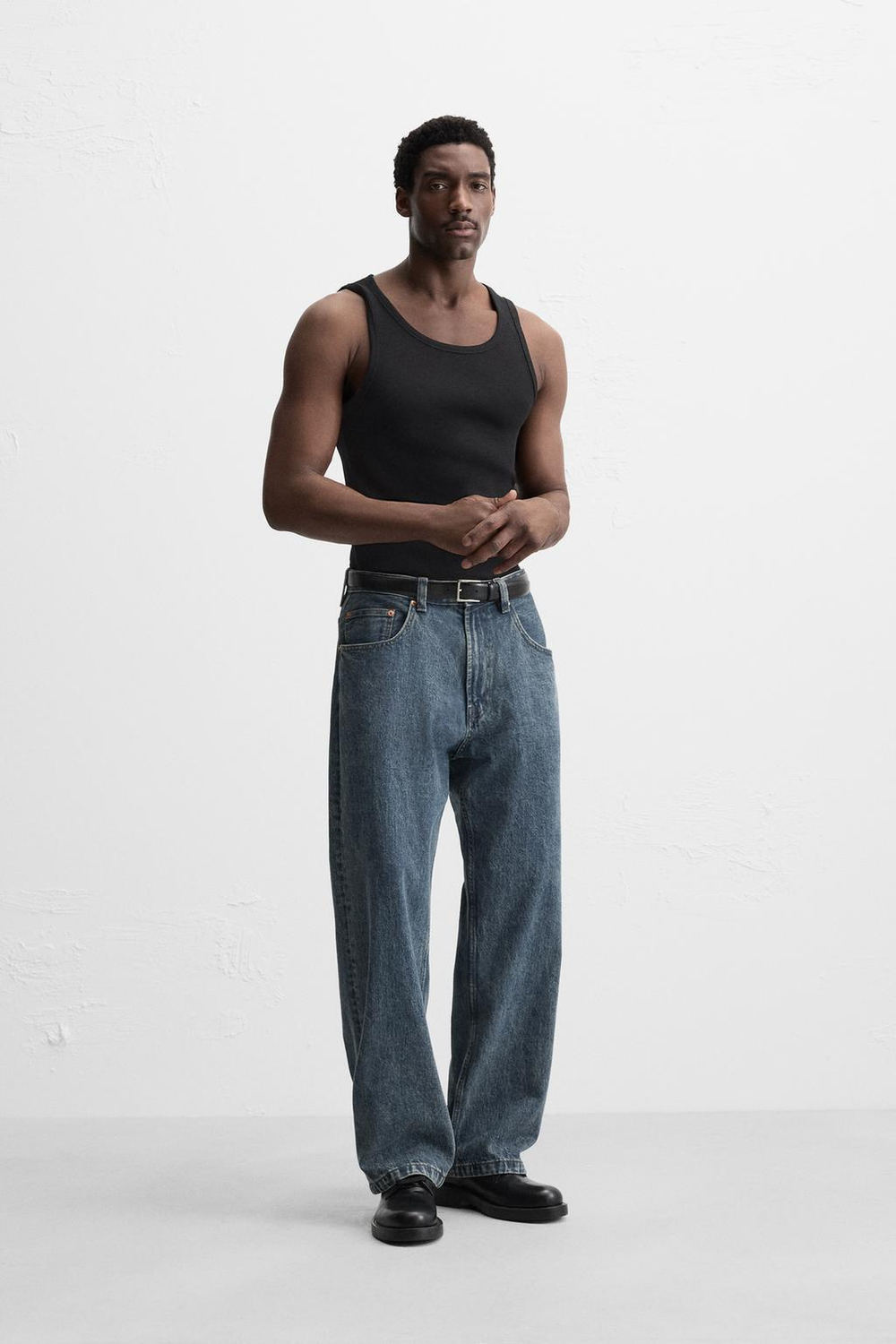 ZARA МАЙКА БЕЗ РУКАВОВ В РУБЧИК, ЧЕРНЫЙ