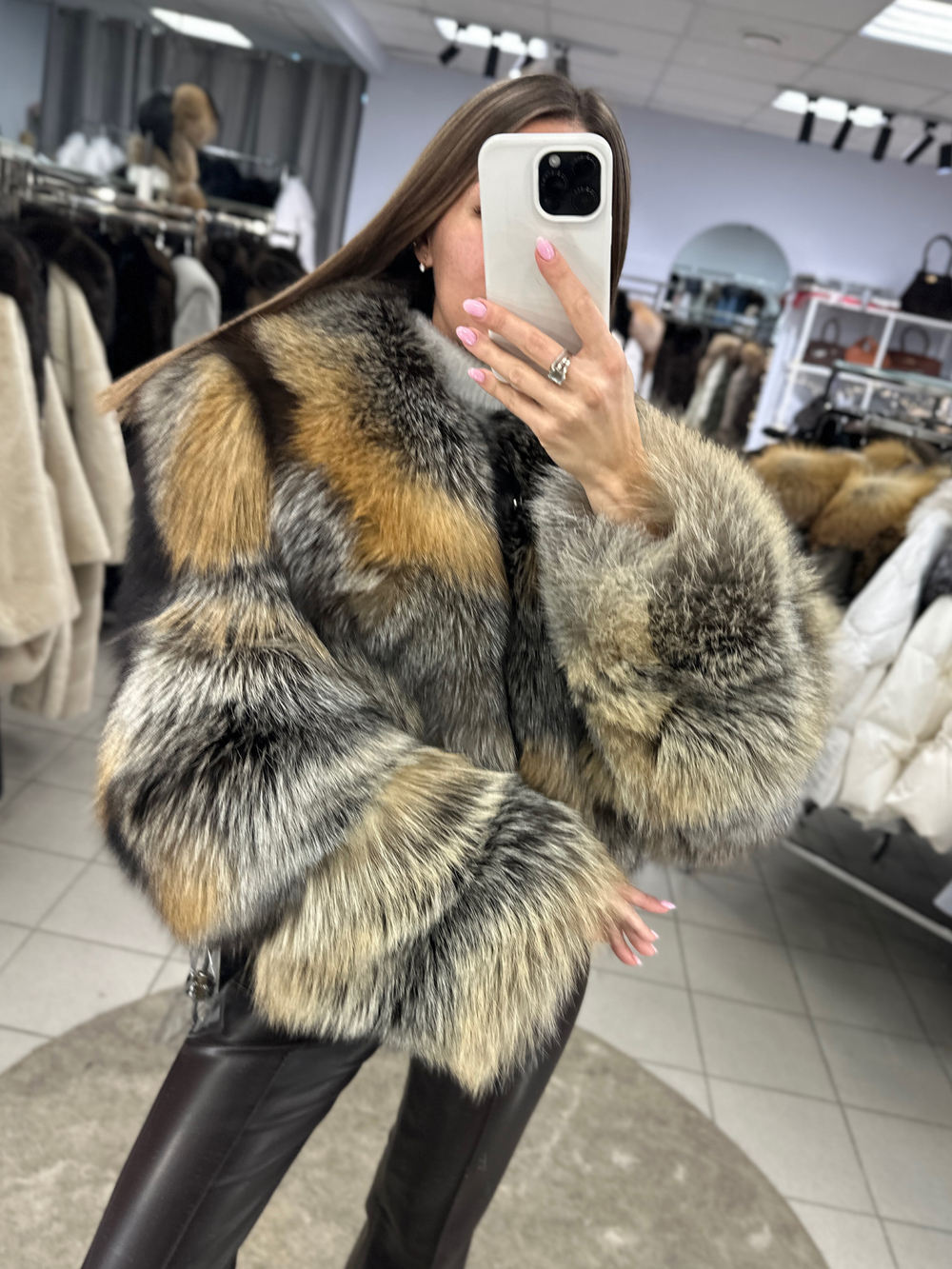 Шуба - кроп из лисы «крестовка» 45см