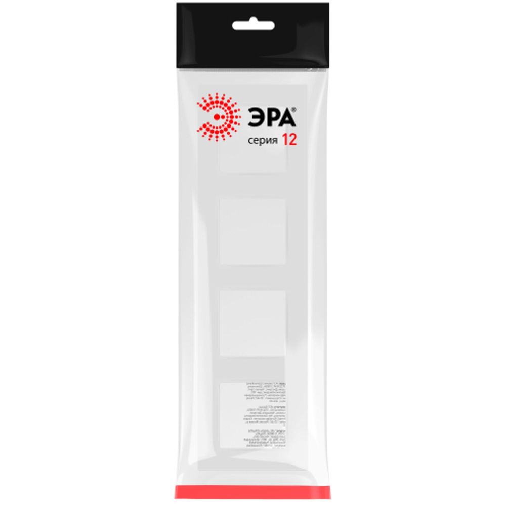 Рамка для розеток и выключателей ЭРА Серия 12 12-5204-01М на 4 поста, Классик, белый матовый