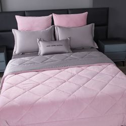 Комплект постельного белья на резинке с одеялом Вельвет Премиум «Цветочный туман»