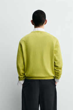 ZARA ЛЕГКИЙ ХЛОПКОВЫЙ СВИТЕР, ЛАЙМОВЫЙ