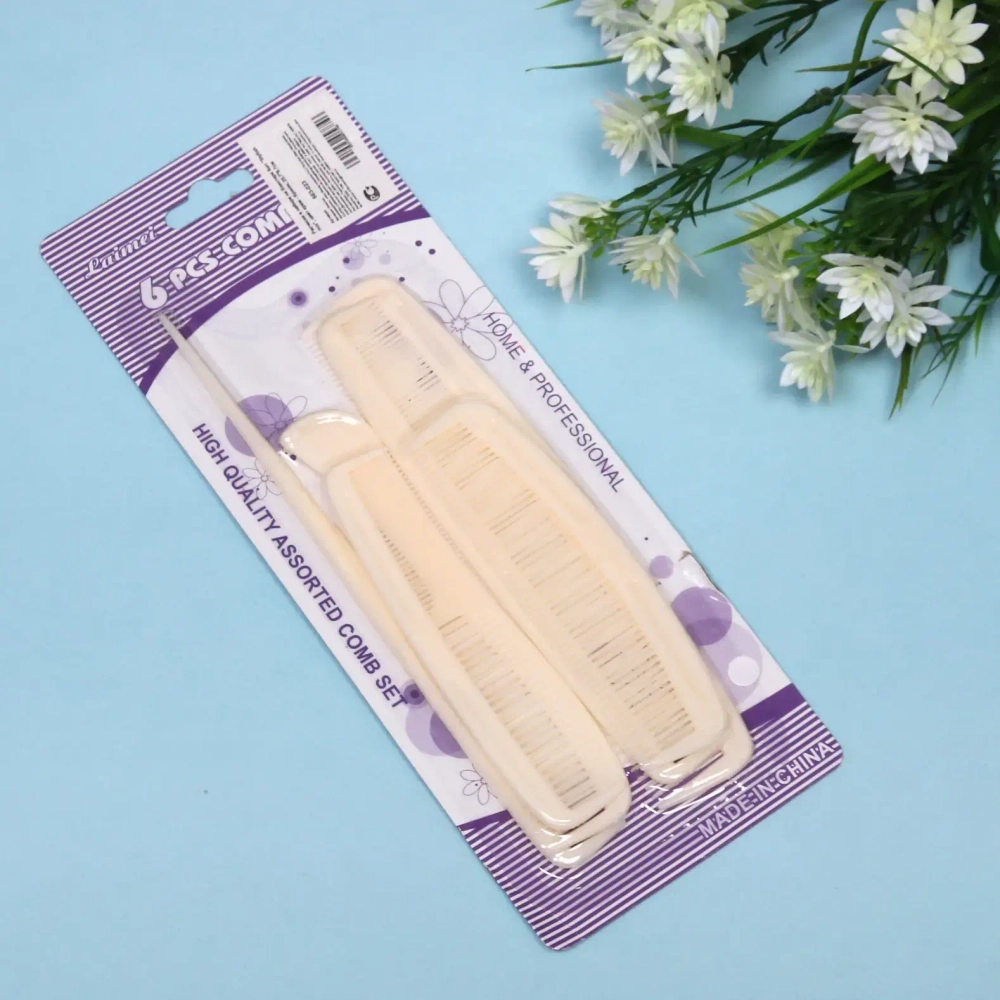 Расчески в наборе на блистере 6шт «Stylish mix», цвет крем - брюле, 25,7*9,7см