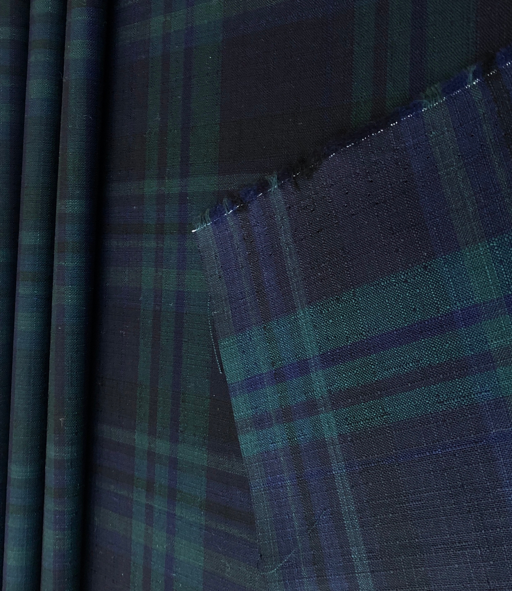 Костюмная шерсть принт клетка, синий/зеленый NB098