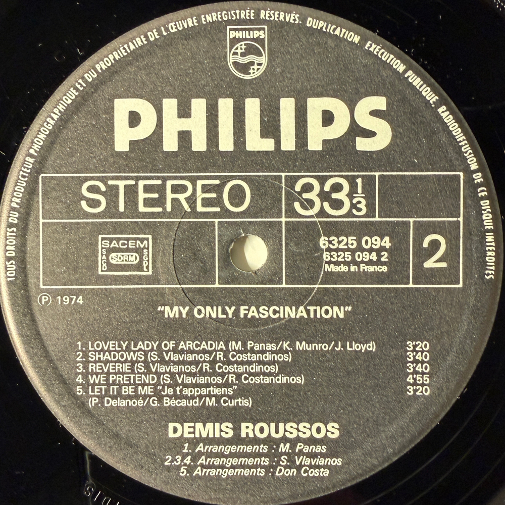 Demis Roussos ‎– My Only Fascination (Франция 1974г.)