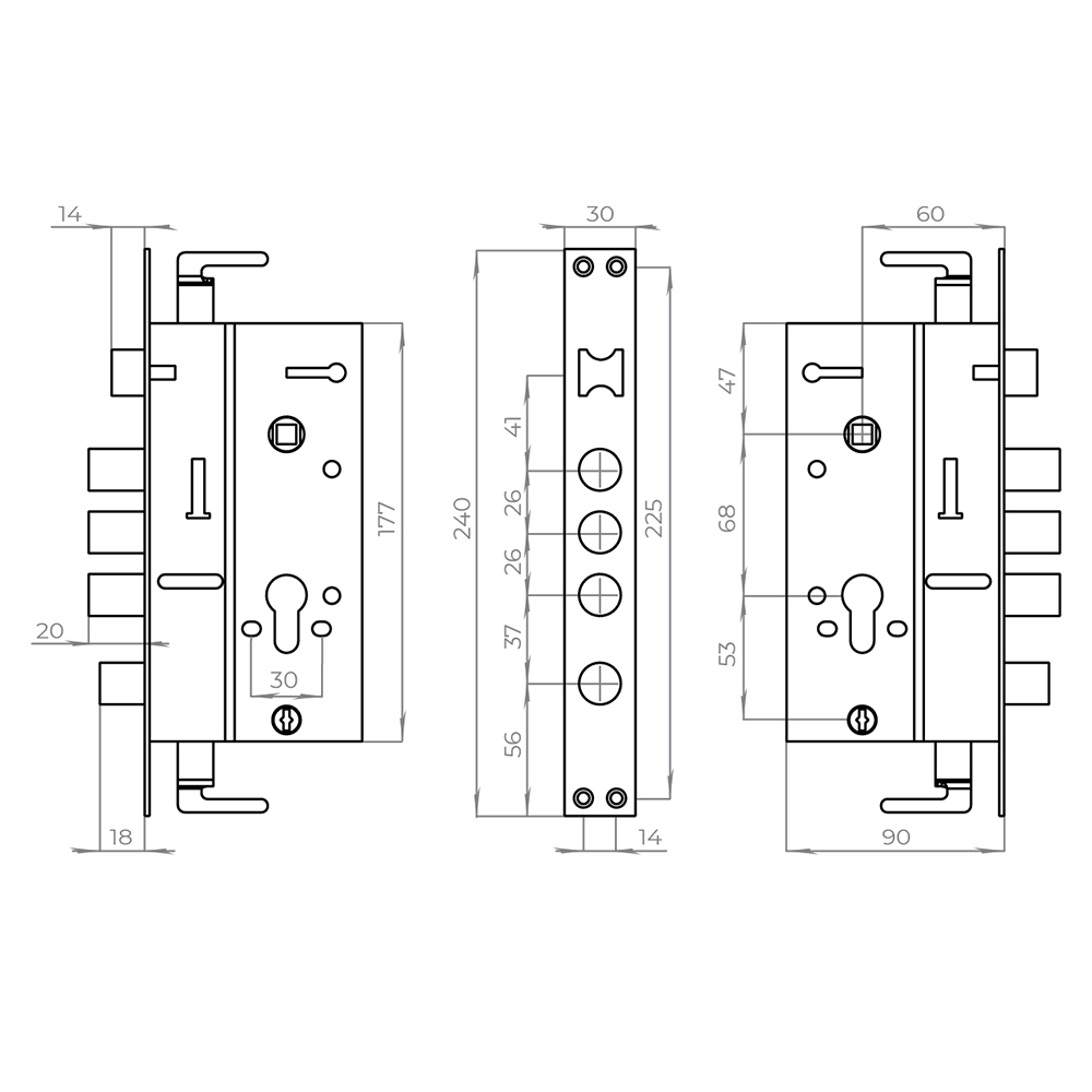 Корпус врезного замка без ц/механизма CH-08