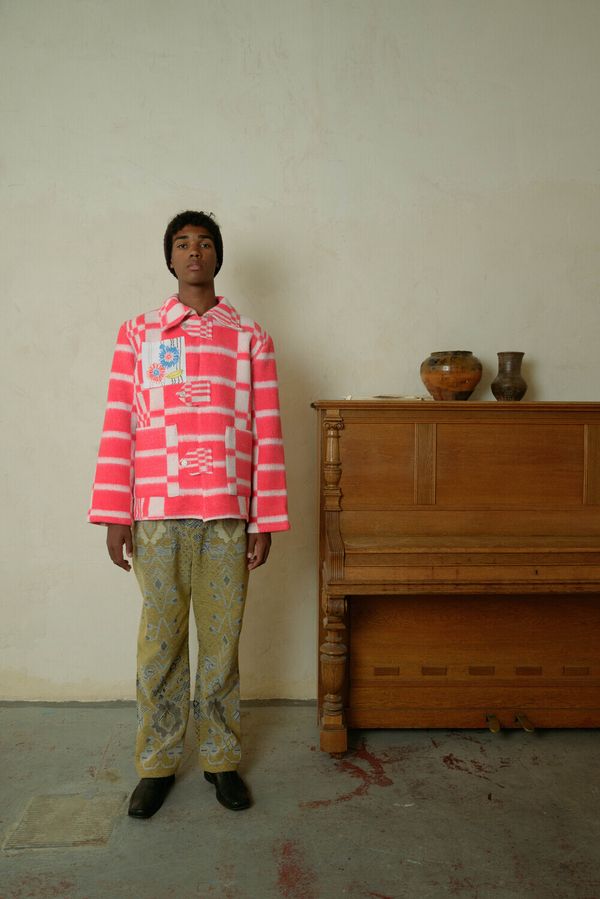 Куртка Клетчатая Шерстяная / Flowers Pocket розовая - фото 2