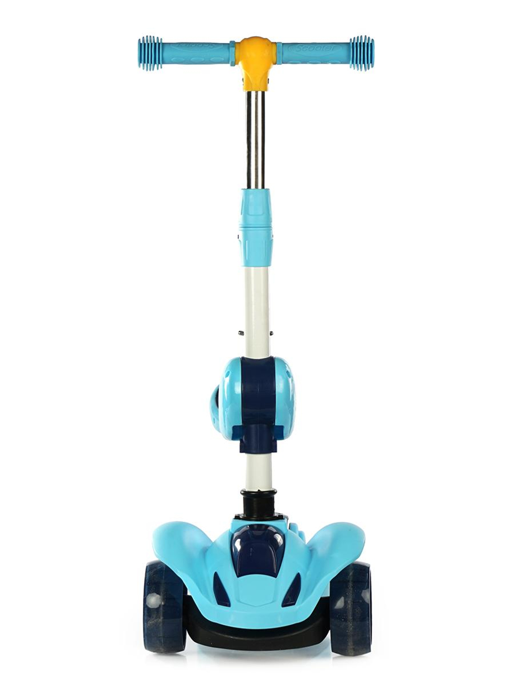 Самокат трехколесный с сиденьем 61*17*80см，можно сложить，с музыкальным светом，колеса PU, разноцветный принт,