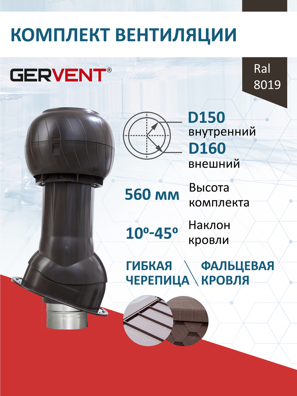 Готовый комплект изолированный серия Static (колпак): фальц, Ø 150/160 мм, Gervent