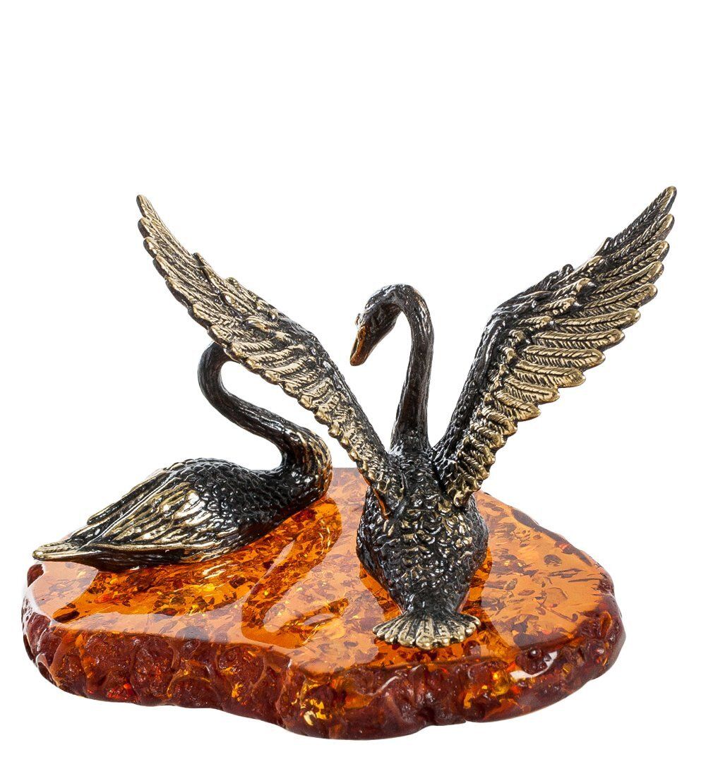 Народные промыслы AM-1258 Фигурка «Пара лебедей» (латунь, янтарь)