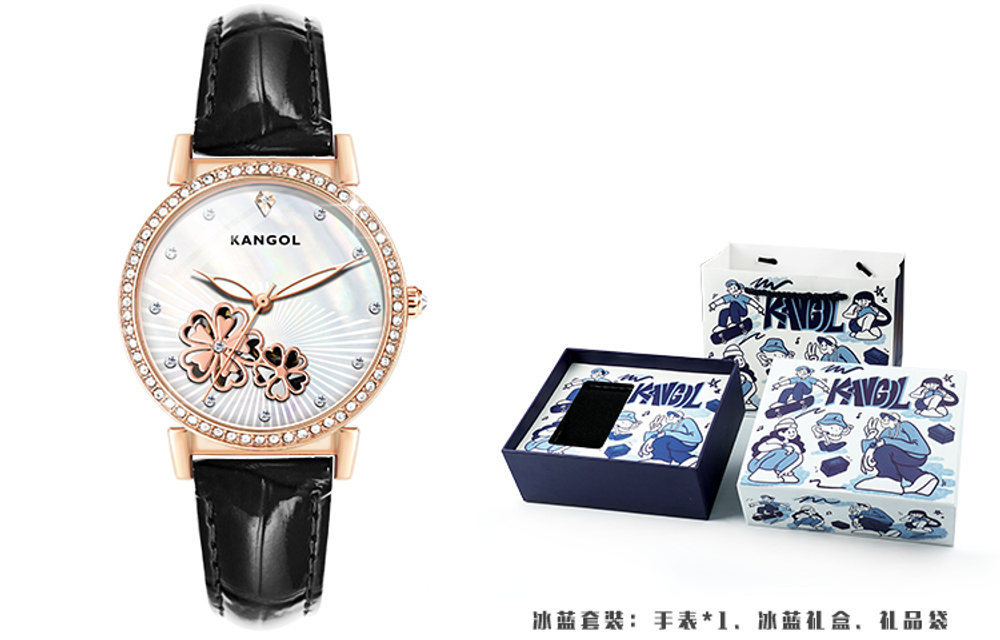 KANGOL Automatic Mechanical Movement Genuine Leather Strap Watch Women"s Watch White Dial