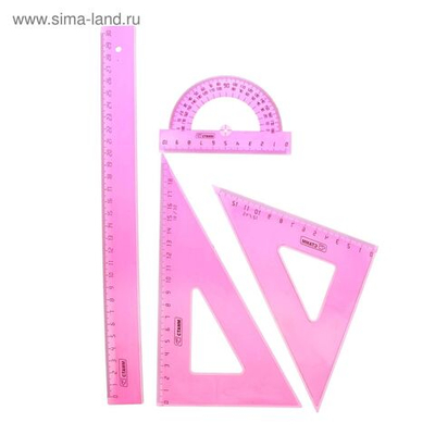 Набор геометрический большой: линейка 30 см, треугольник 12 см 45*, треугольник 18 см 30*, транспортир 10 см 180*. NEON Cristal, МИКС