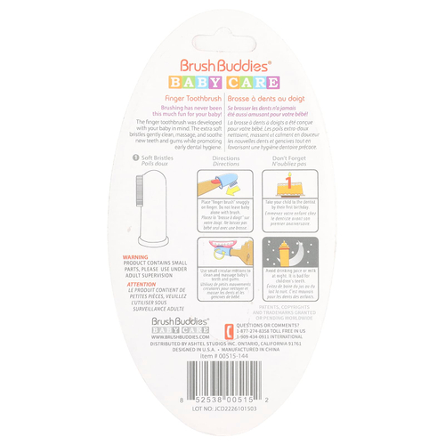 Brush Buddies, уход за ребенком, зубная щетка на пальце, для детей 0–3 лет, 1 шт.