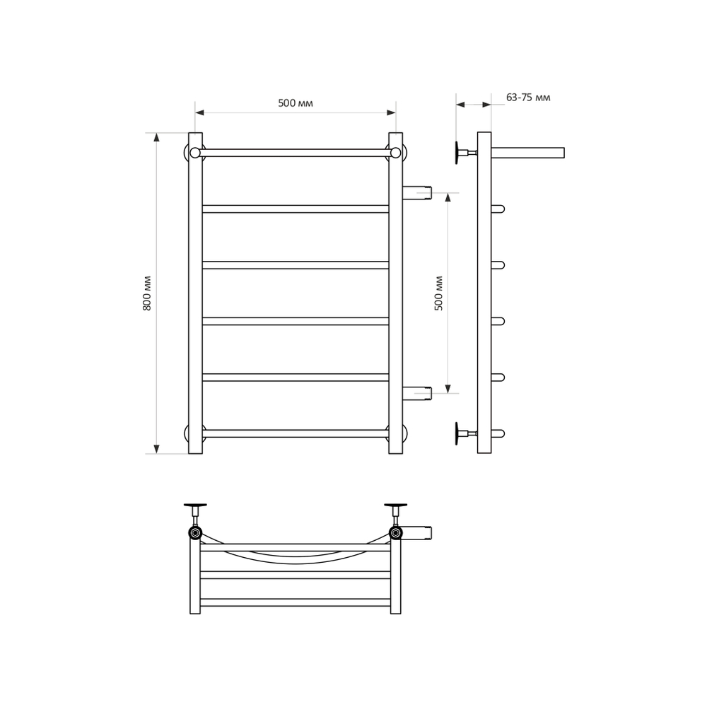 Полотенцесушитель MIXLINE CAPELLA  80х50х50 (1'' НР, 5 перекладин + ПОЛКА, правое подкл) водяной