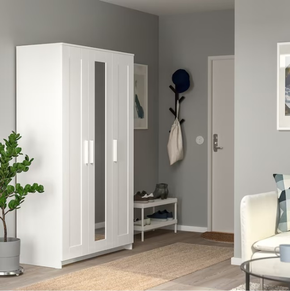 Шкаф платяной 3-дверный Ikea Brimnes с зеркалом , белый
