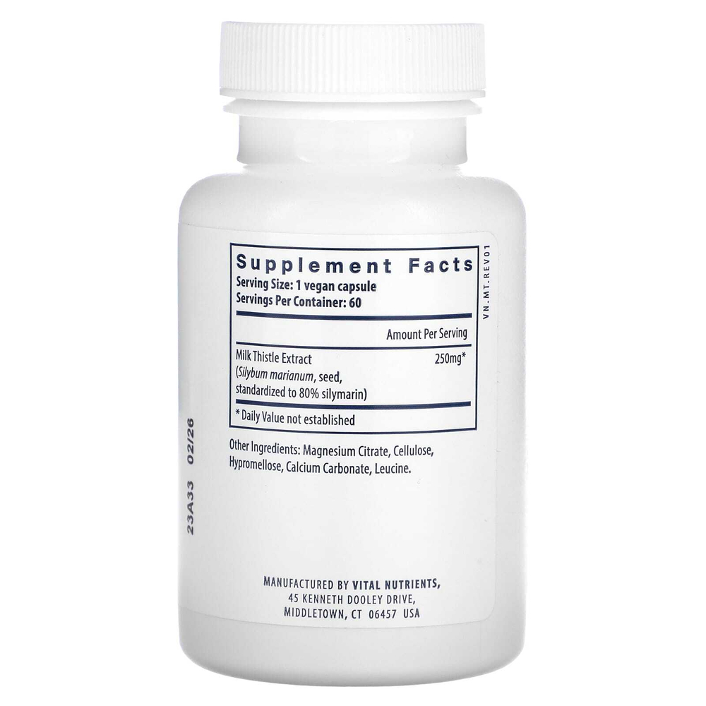 Vital Nutrients, Экстракт расторопши, 250 мг, 60 веганских капсул