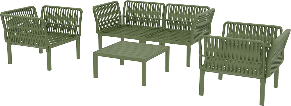 Диван пластиковый двухместный с подушками Siesta Contract Portofino Lounge, зеленый, темно-серый