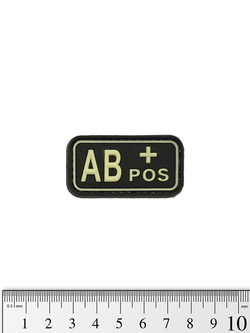 Шеврон Группа крови AB+ PVC 5 см. Чёрный светящийся