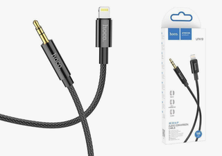 Шнур AUX (аудиокабель)-адаптер Айфон lighting 3,5А, 1,0м черный "Hoco" UPA19