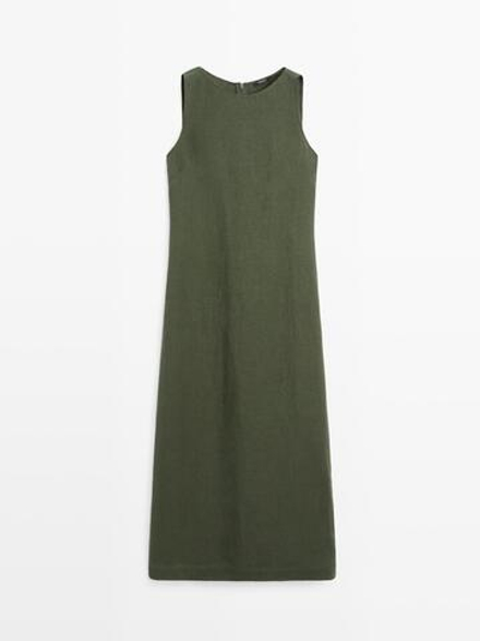 Massimo Dutti Длинное платье изо льна, зеленый