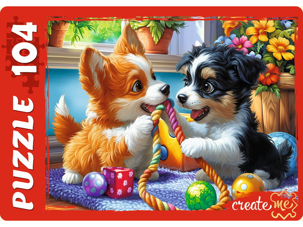 Пазлы 104 элемента 237*330мм "Два веселых щенка"