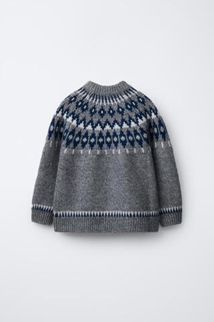 ZARA ЖАККАРДОВЫЙ СВИТЕР, СЕРЫЙ/СИНИЙ