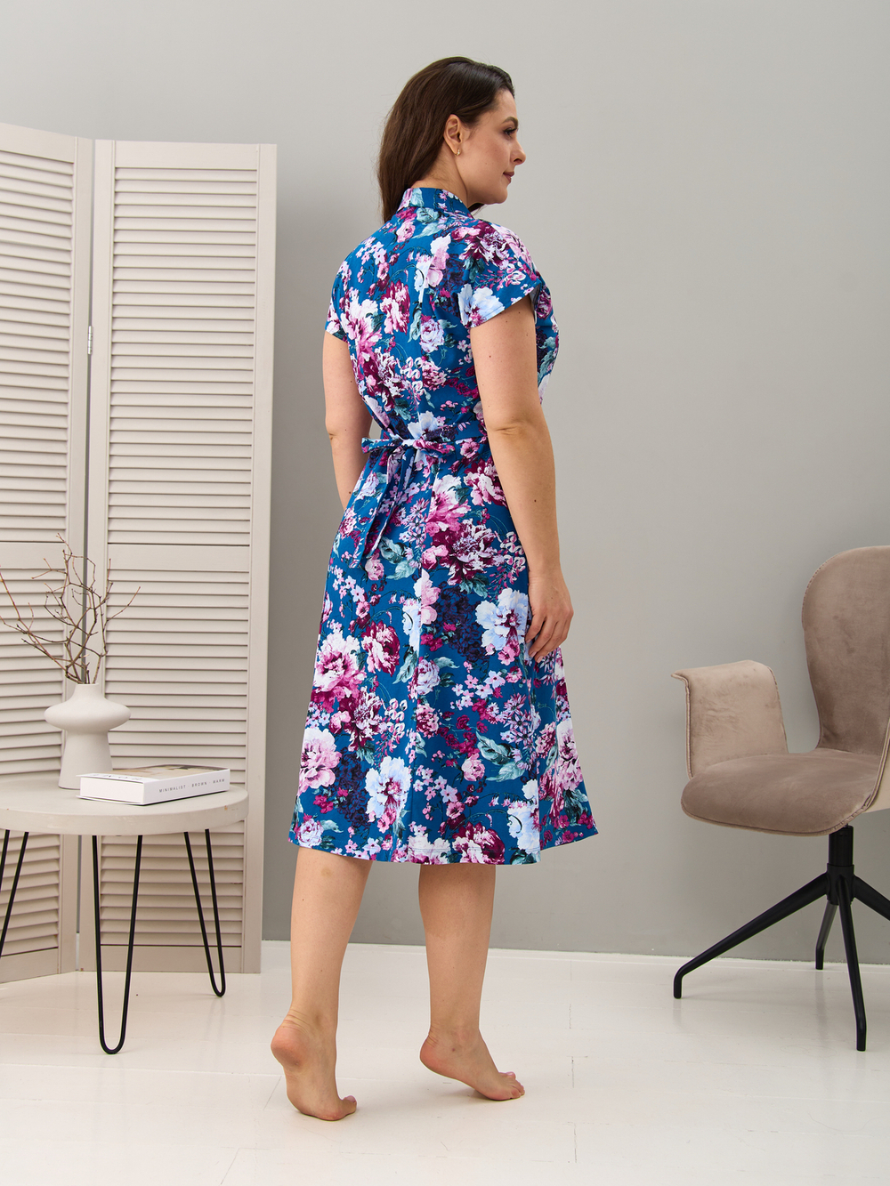 Халат Х-044/индиго-цветущийсад