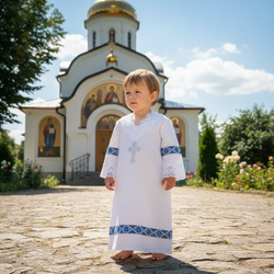 Традиционная Крестильная Сорочка с Орнаментом и Стразами (Рост 62-68)